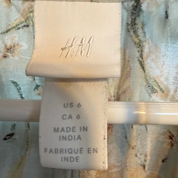 HM Floral Babydoll Tunic Dress Sage Green Peach Long Sleeve Tie Neck Womens 6 - Picture 2 of 4